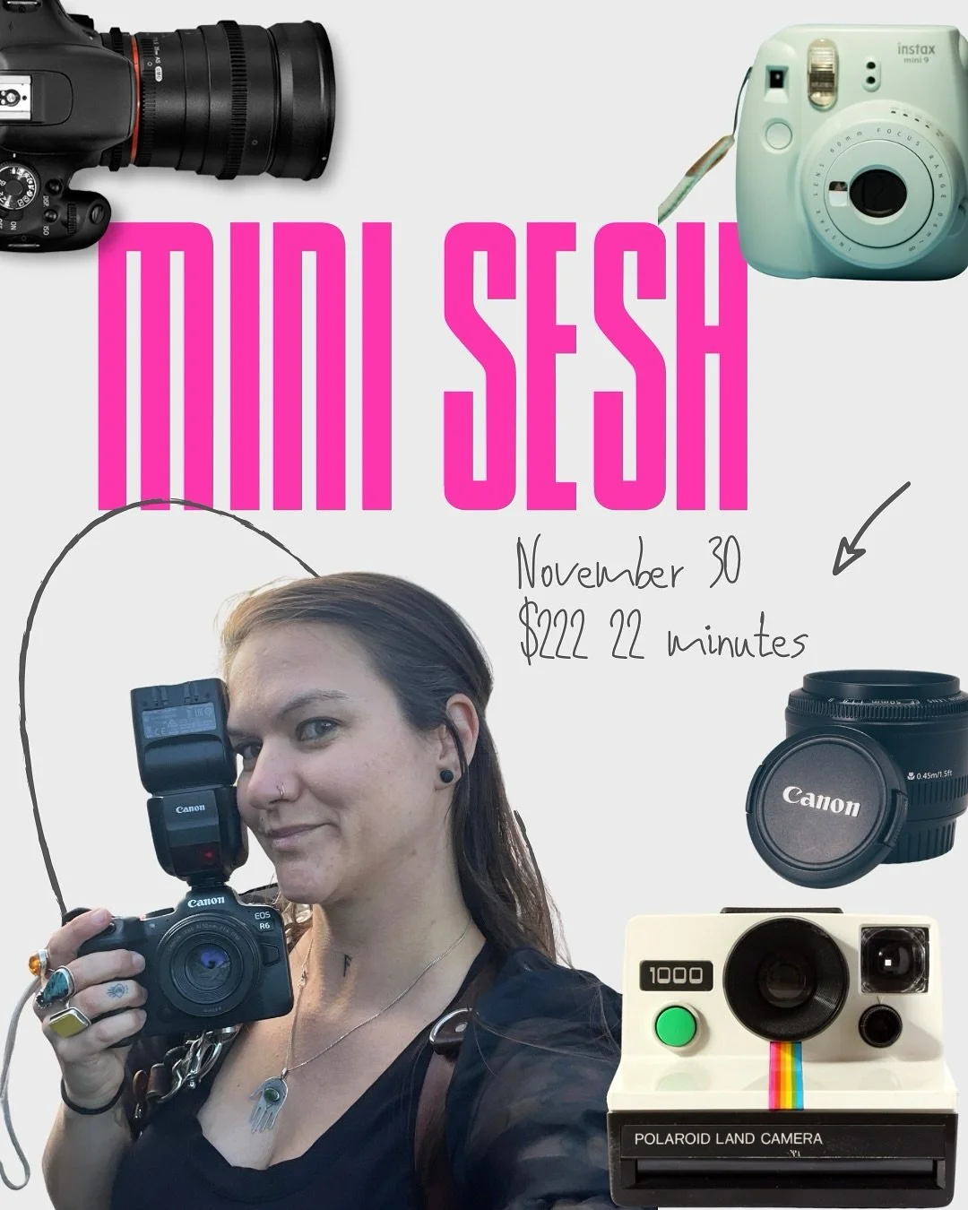 November 30 just a few spots remain comment &lsquo;Mini&rsquo; or DM me for the link 💛
$222 // 22 minutes Central Phoenix includes Polaroid photo
