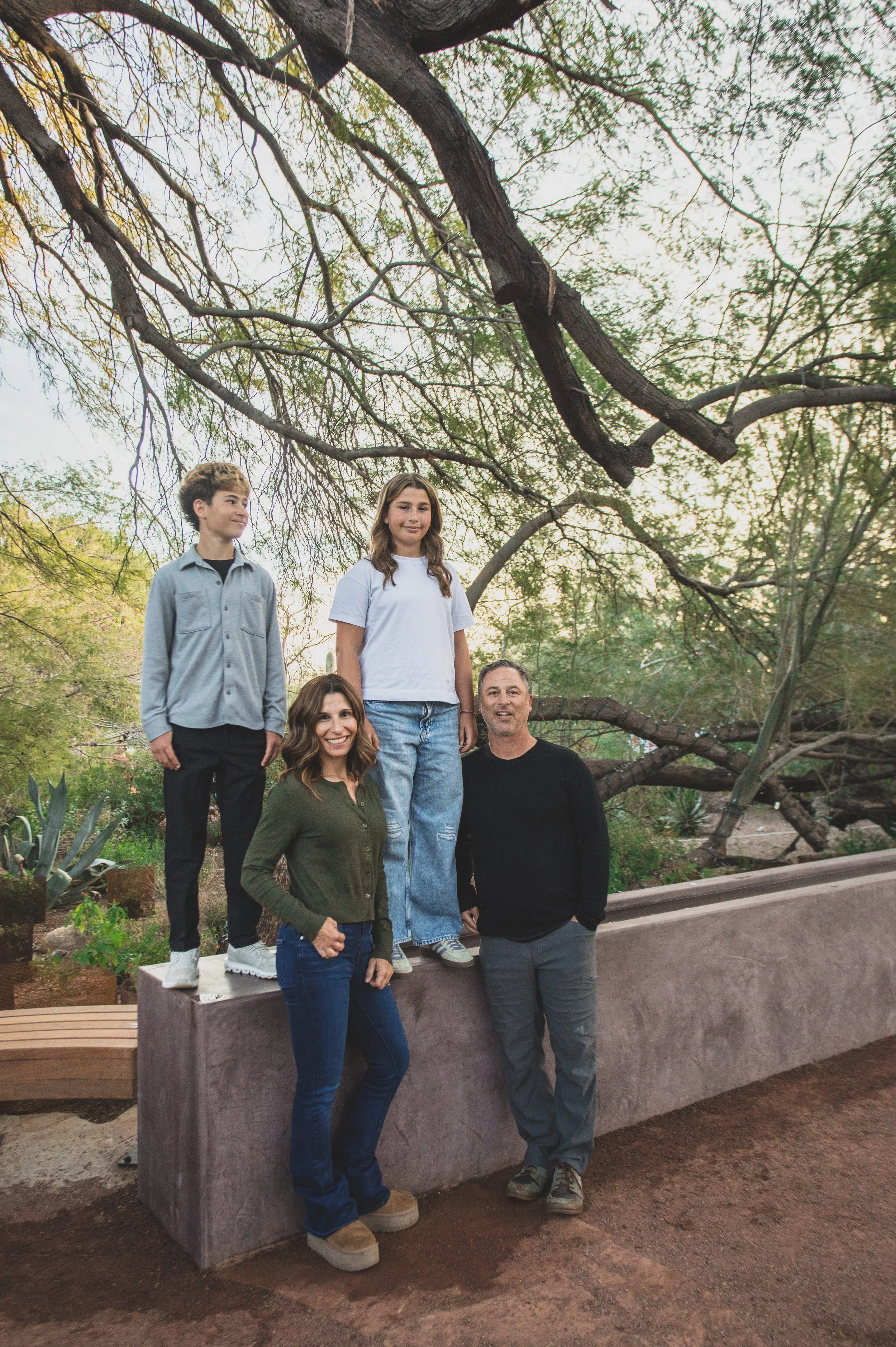 Family poses at the Desert Botanical Gardens in Tempe, Arizona by Photographer, Jennifer Lind Schutsky, January 2026