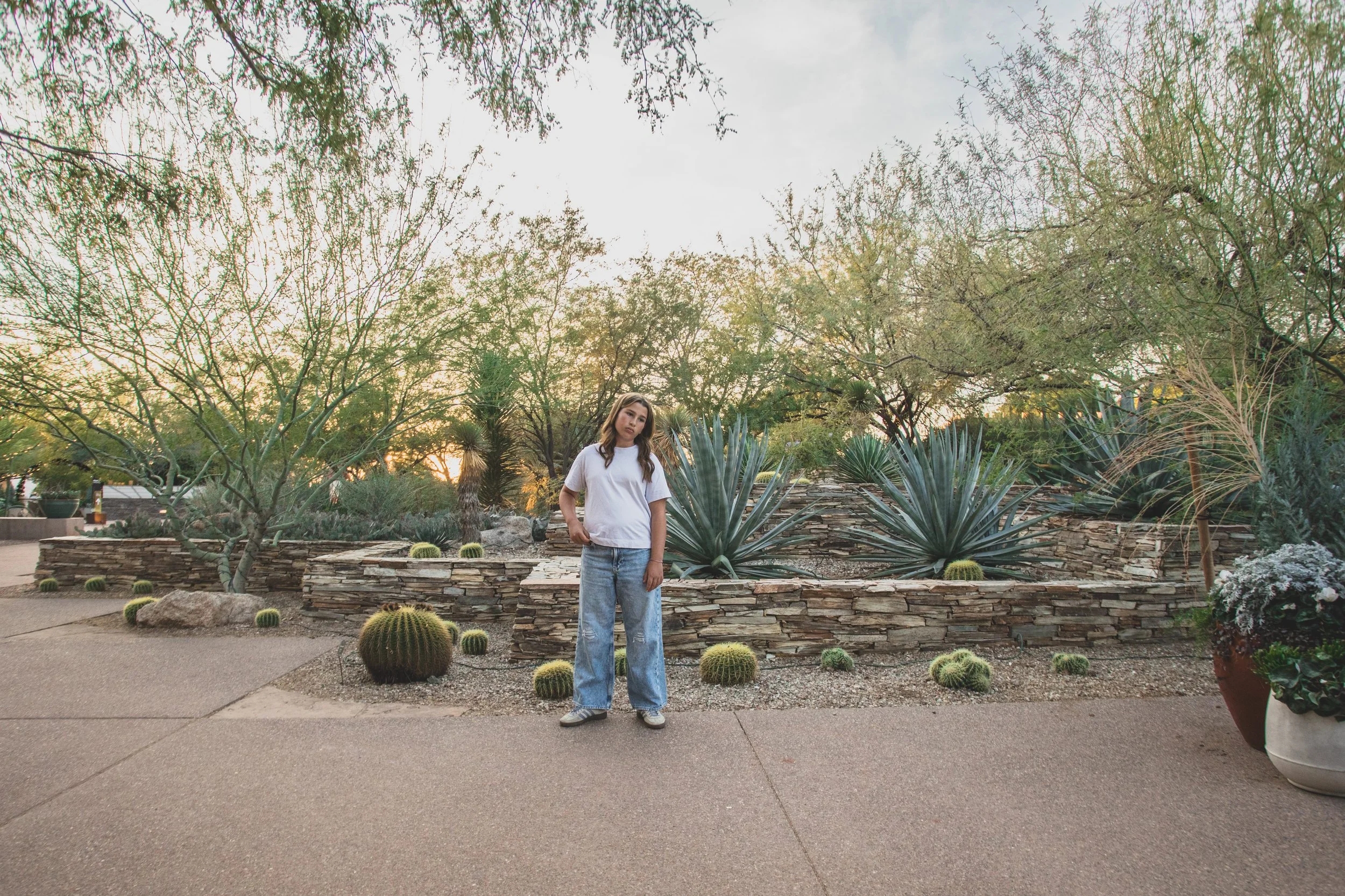 Family poses at the Desert Botanical Gardens in Tempe, Arizona by Photographer, Jennifer Lind Schutsky, January 2026