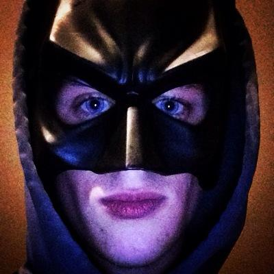 Wheeler wearing a batman mask.