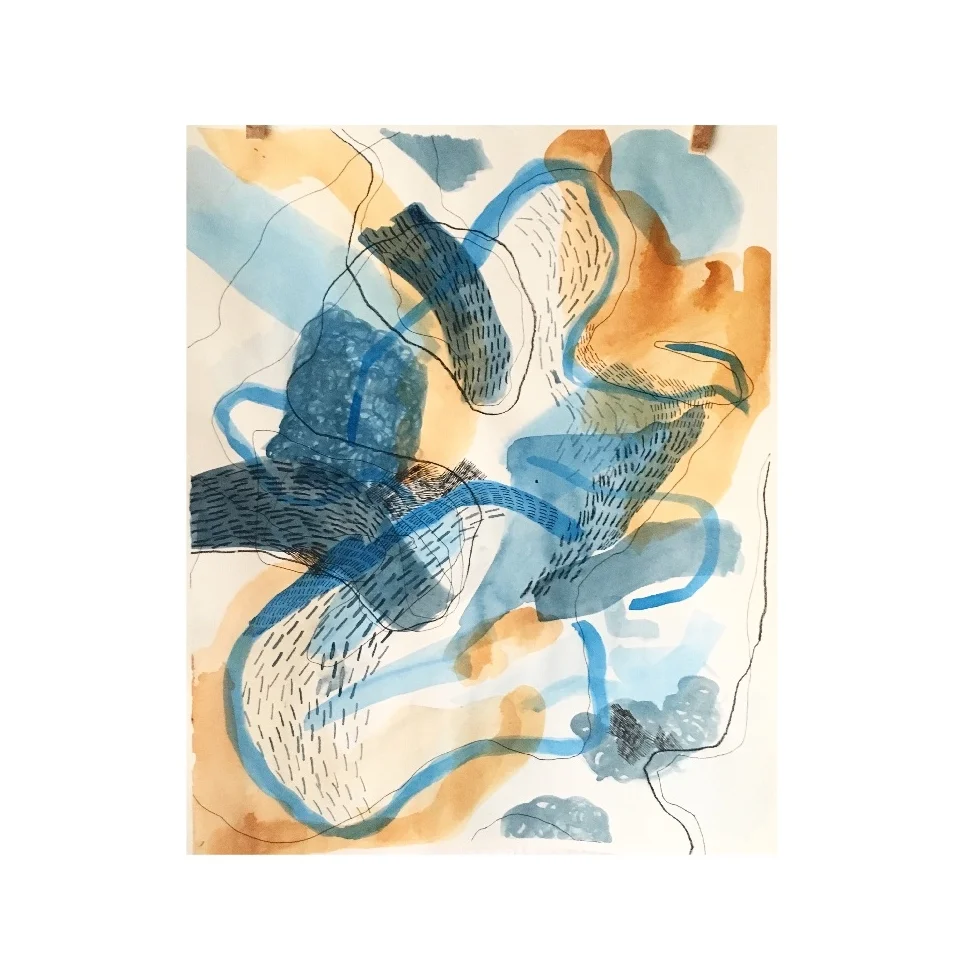 Following Roads to New Places | acrylic, ink, charcoal, and graphite on canvas paper | 16" x 20" | 2017