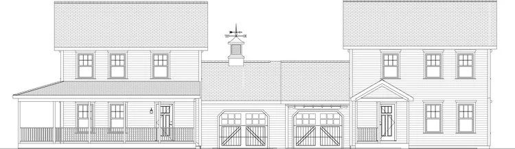 A rendering of the residences facing south. Each unit has one garage-bay with a space for one vehicle. Additional parking is available in the property's driveway.