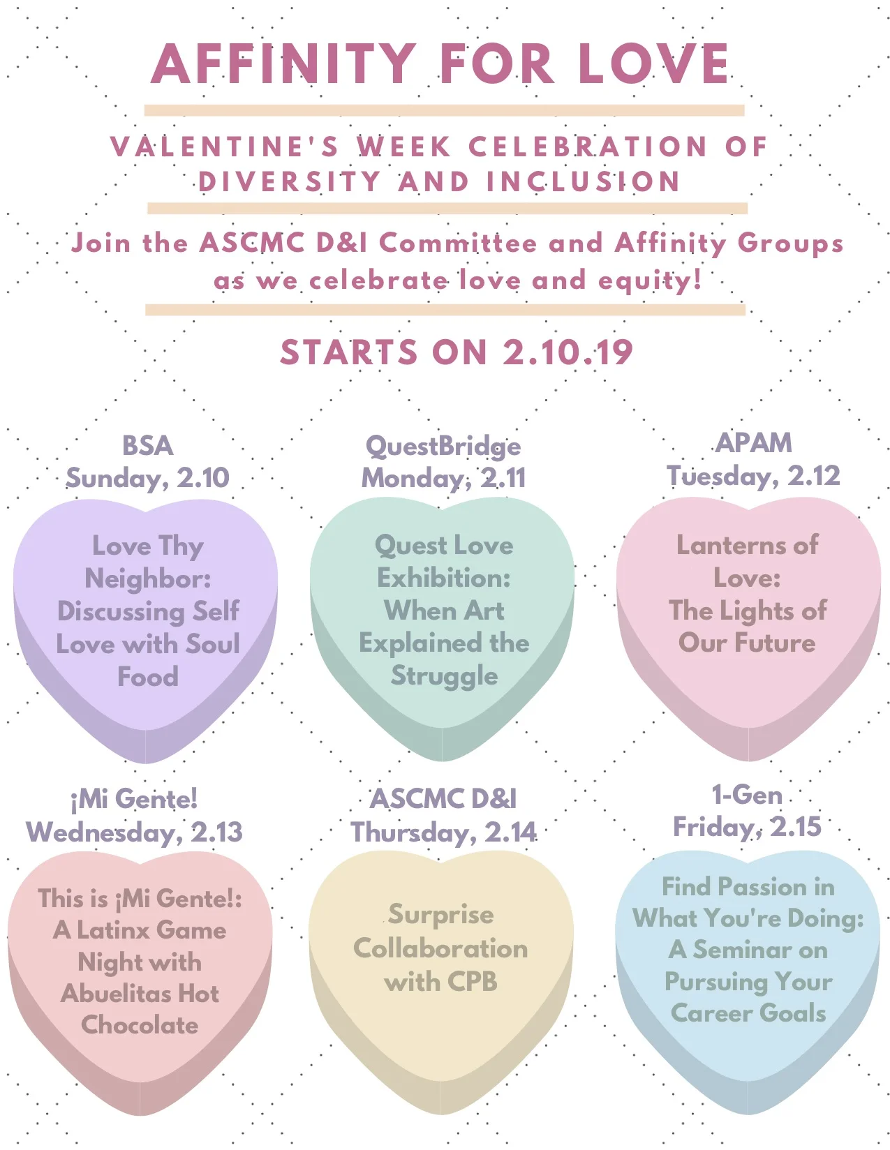 Flyer for Affinity for Love week sent by email to CMC students.