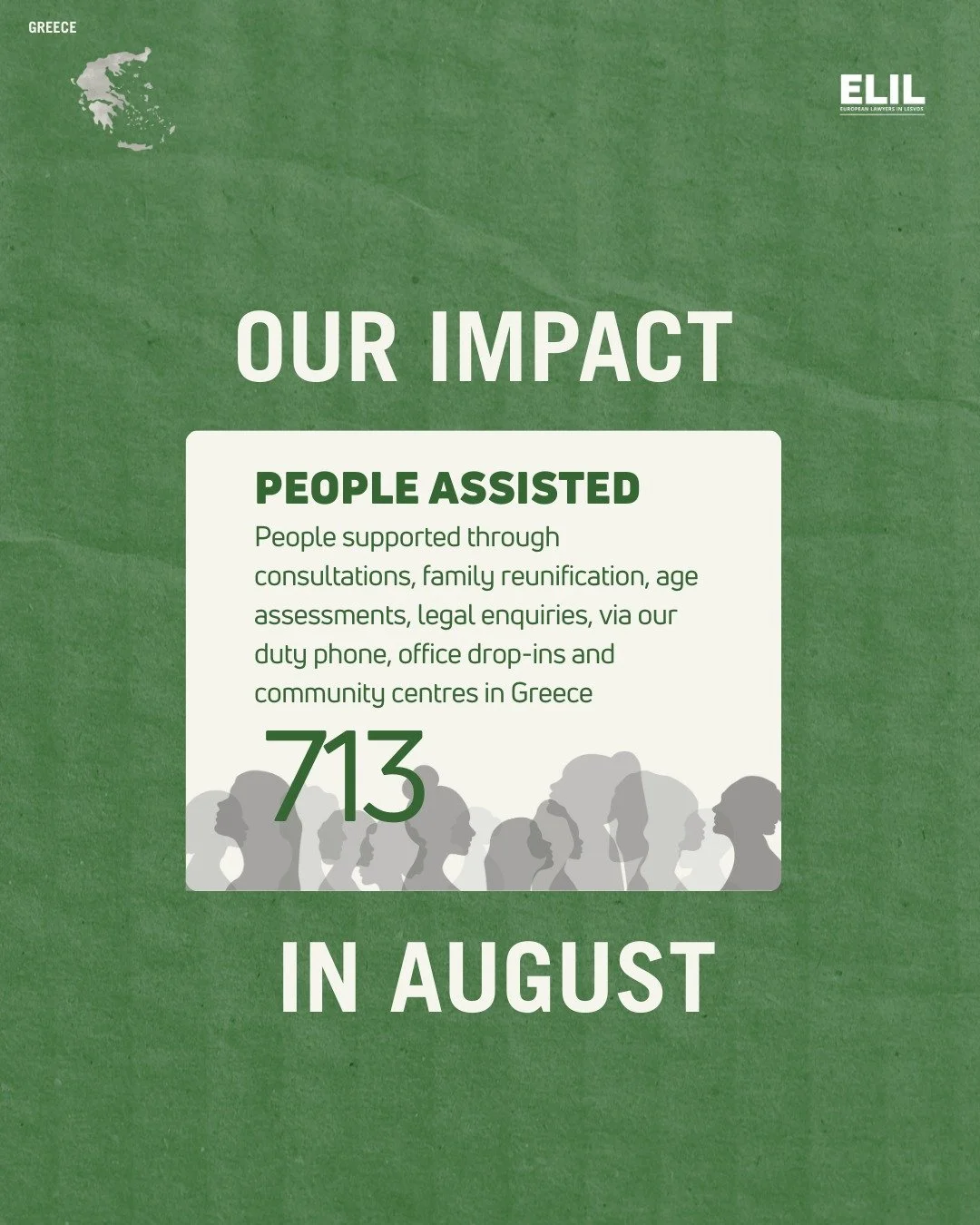 β‘Our impact in August in Greece
In August, ELIL continued to provide legal assistance to people seeking protection in Greece. Alongside our daily casework, we engaged in several advocacy calls and monitored legal changes in the asylum process.
Fin