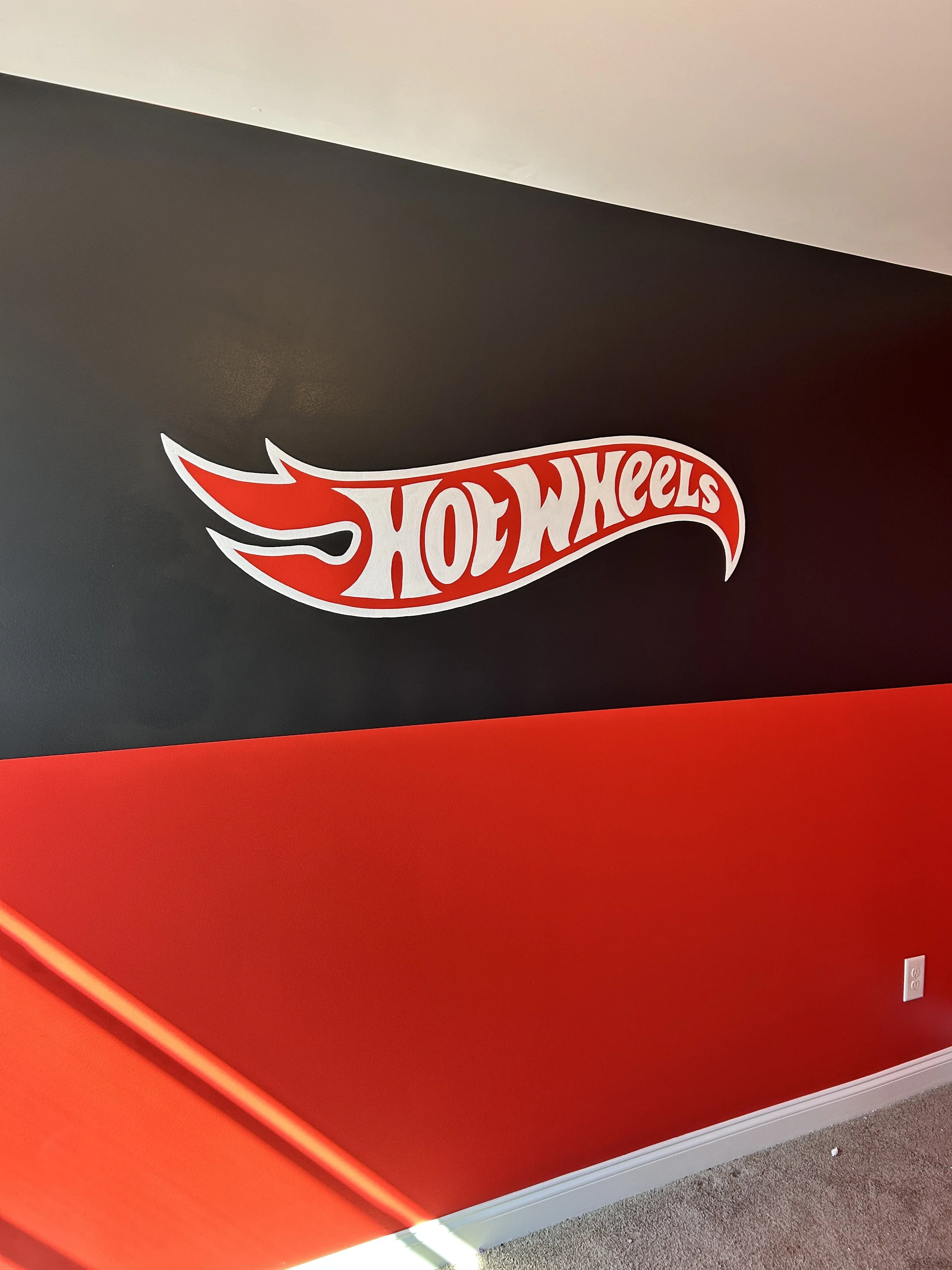 Hot Wheels logo on a black and red wall, Kids room Mt Juliet Tennessee