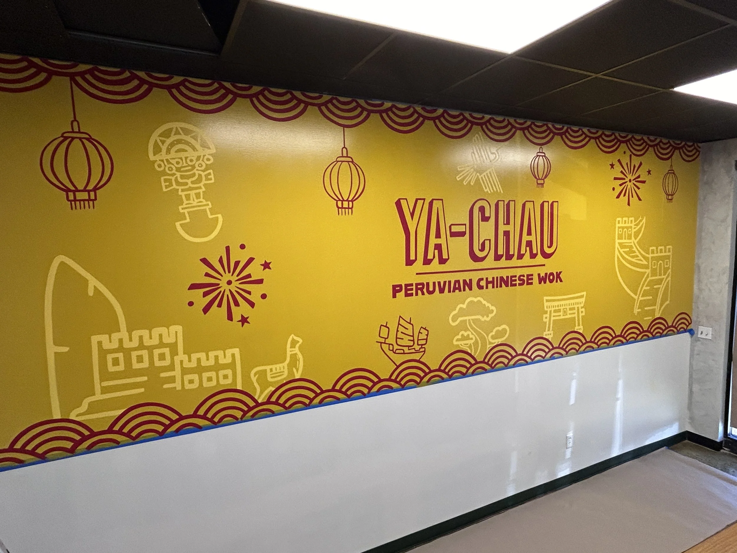 Restaurant Mural "YA-CHAU PERUVIAN CHINESE WOK." Branding mural