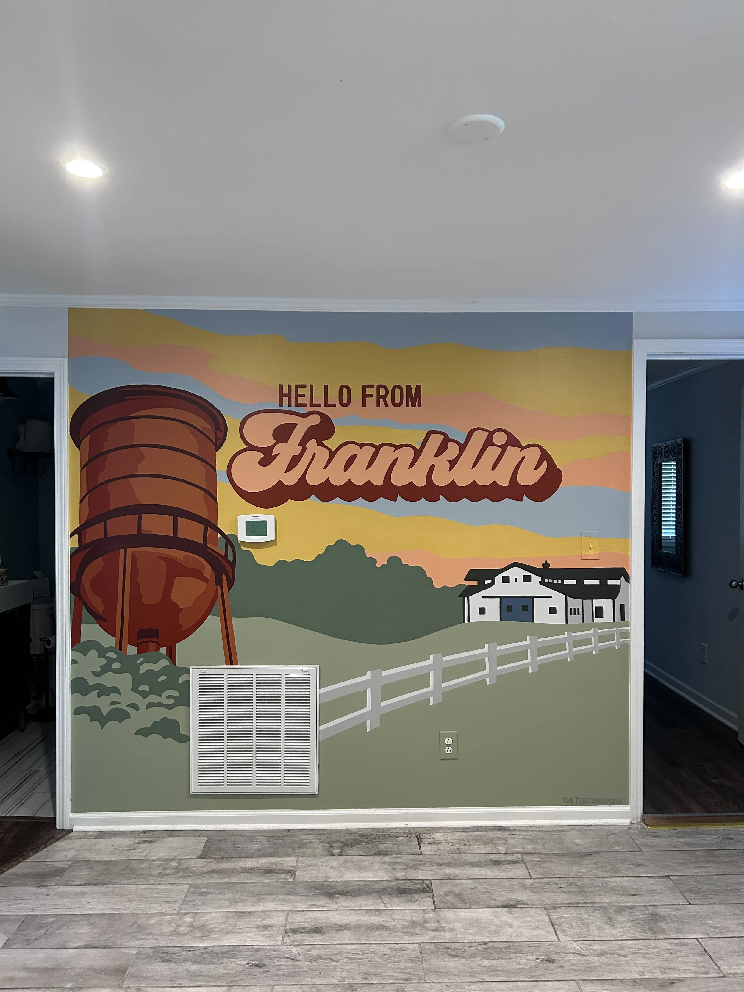 Unique Franklin wall mural for an Airbnb 'Hello from Franklin'