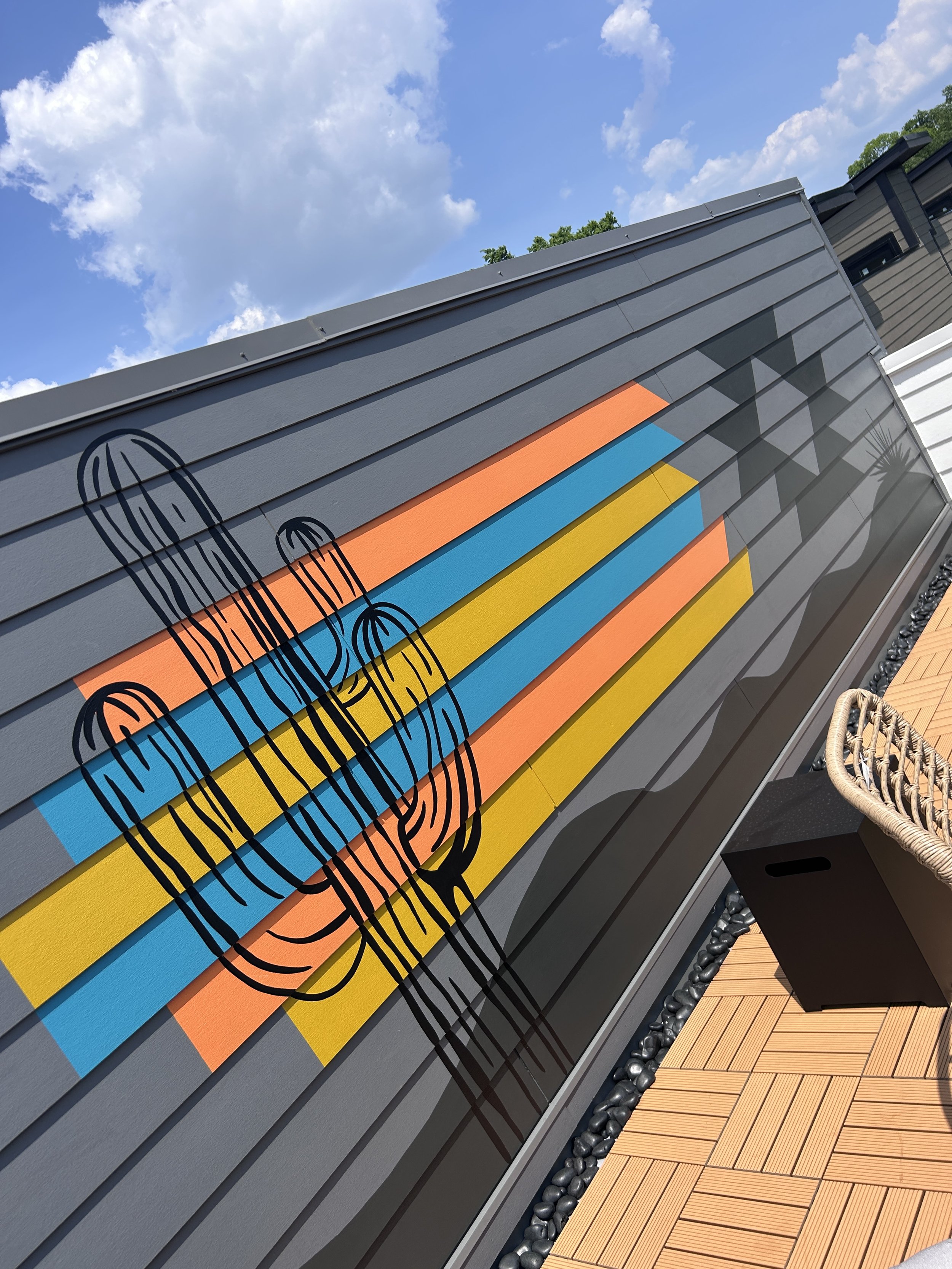 Western, aztec cactus rooftop mural. Nashville Tennessee Airbnb