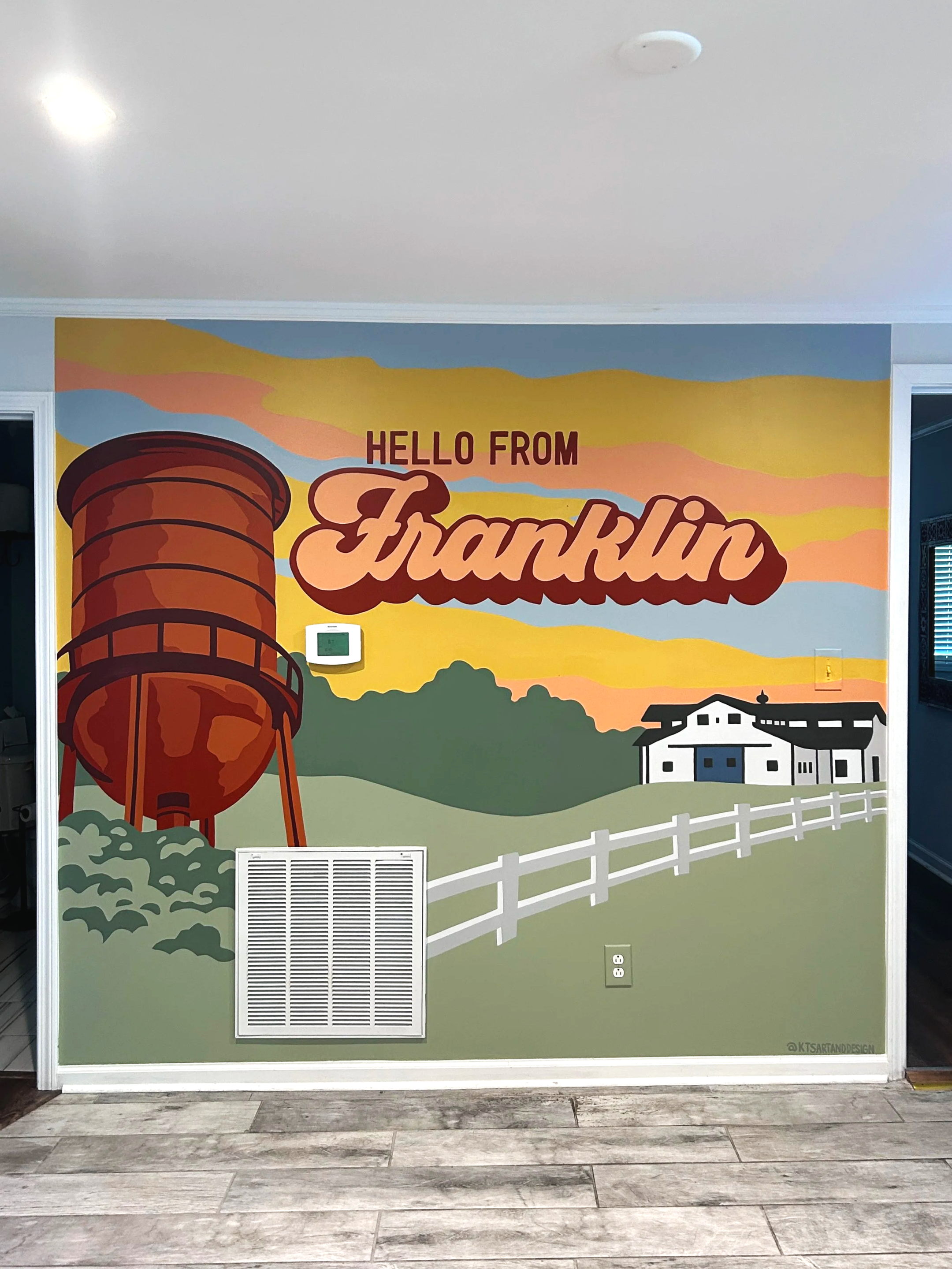 Unique Franklin wall mural for an Airbnb 'Hello from Franklin'