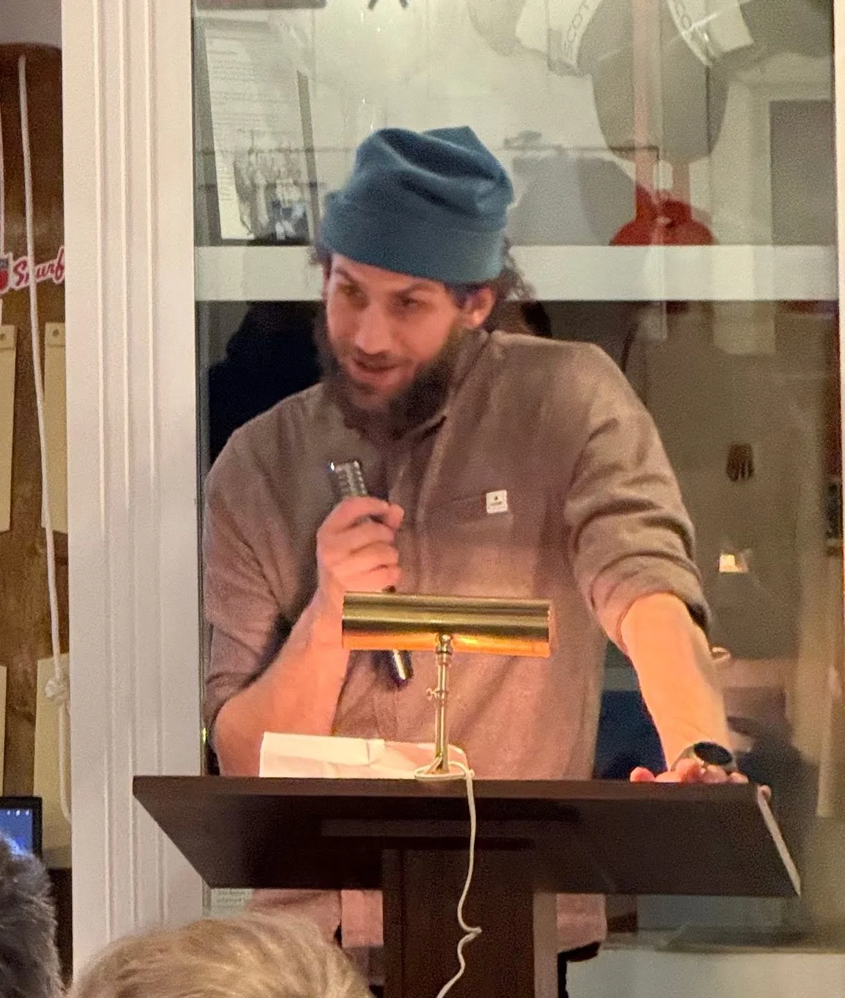 Noah Dines accepting Vermont Ski and Snowboard Museum&rsquo;s First Tracks Award in Memory of Ian Graddock. Well done Noah for setting the world record for the most vertical uphill skiing in one year -  3,590,097 vertical feet! The First Tracks Award