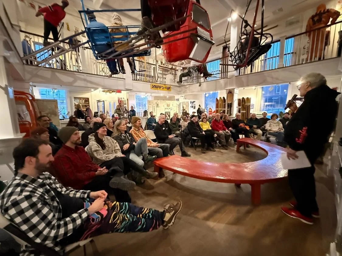 Thursday night&rsquo;s Red Bench on the early days of snowboarding in Vermont was a sold out affair! After a showing of @eaststreetarchives &lsquo;The Dawning&rsquo; @copevt led the audience through stories of those early years along with @snurferboy