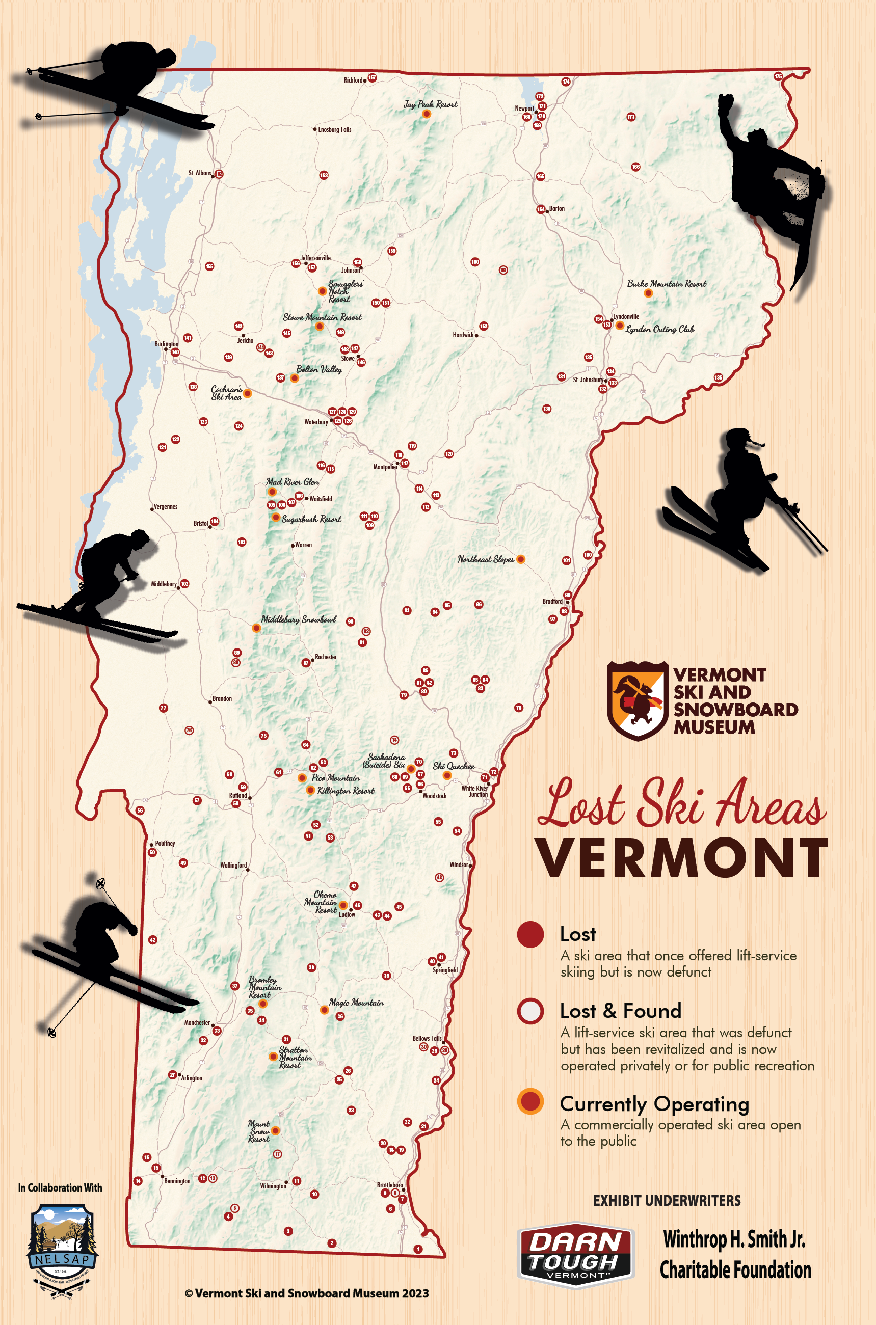 map of all the ski areas in vermont, both current and past.