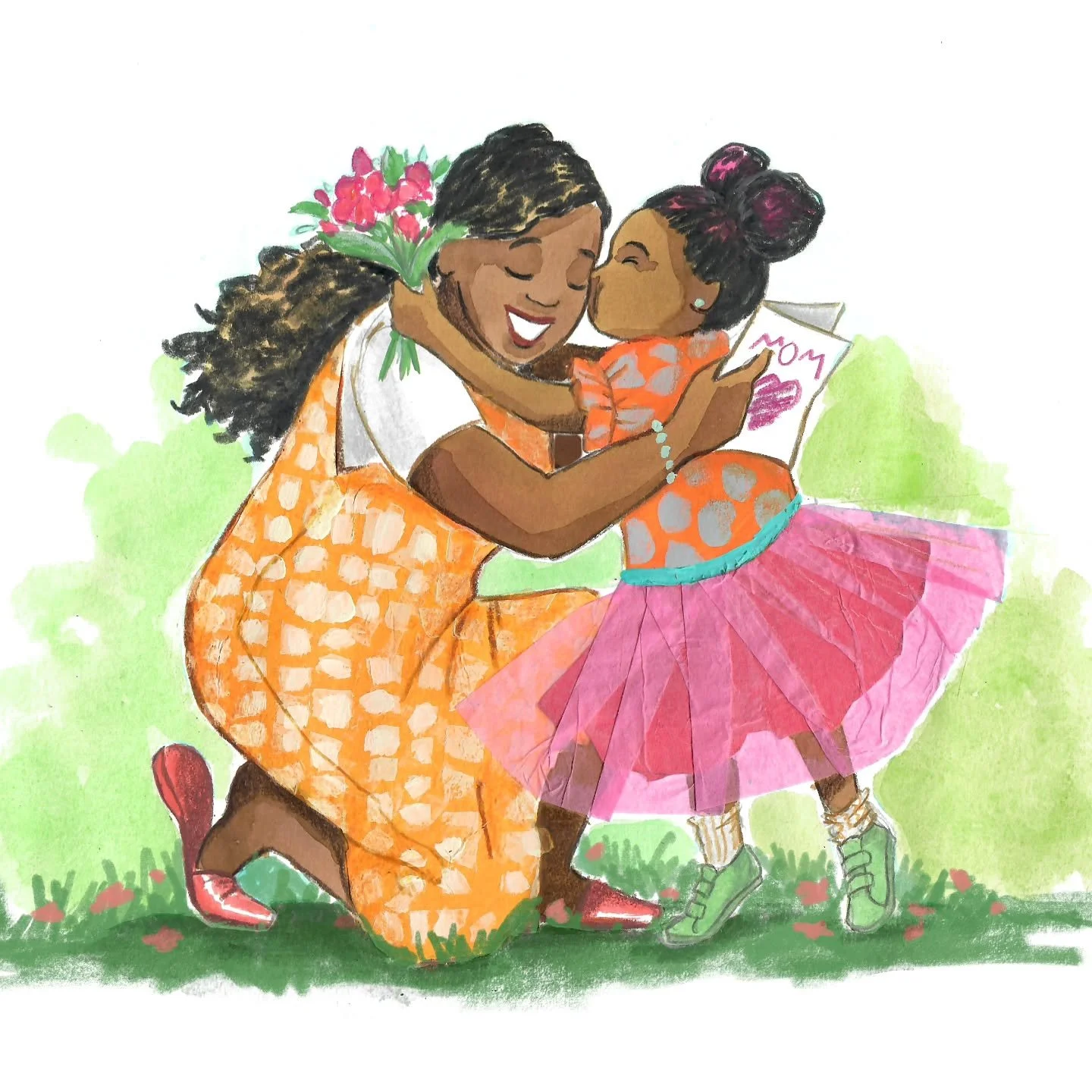 💖💐 Happy Mother's Day to the mothers, nurtuers, encouragers and protectors. 💐💖 Illustration created with watercolor, acrylic, colored pencil and hand-printed papers.