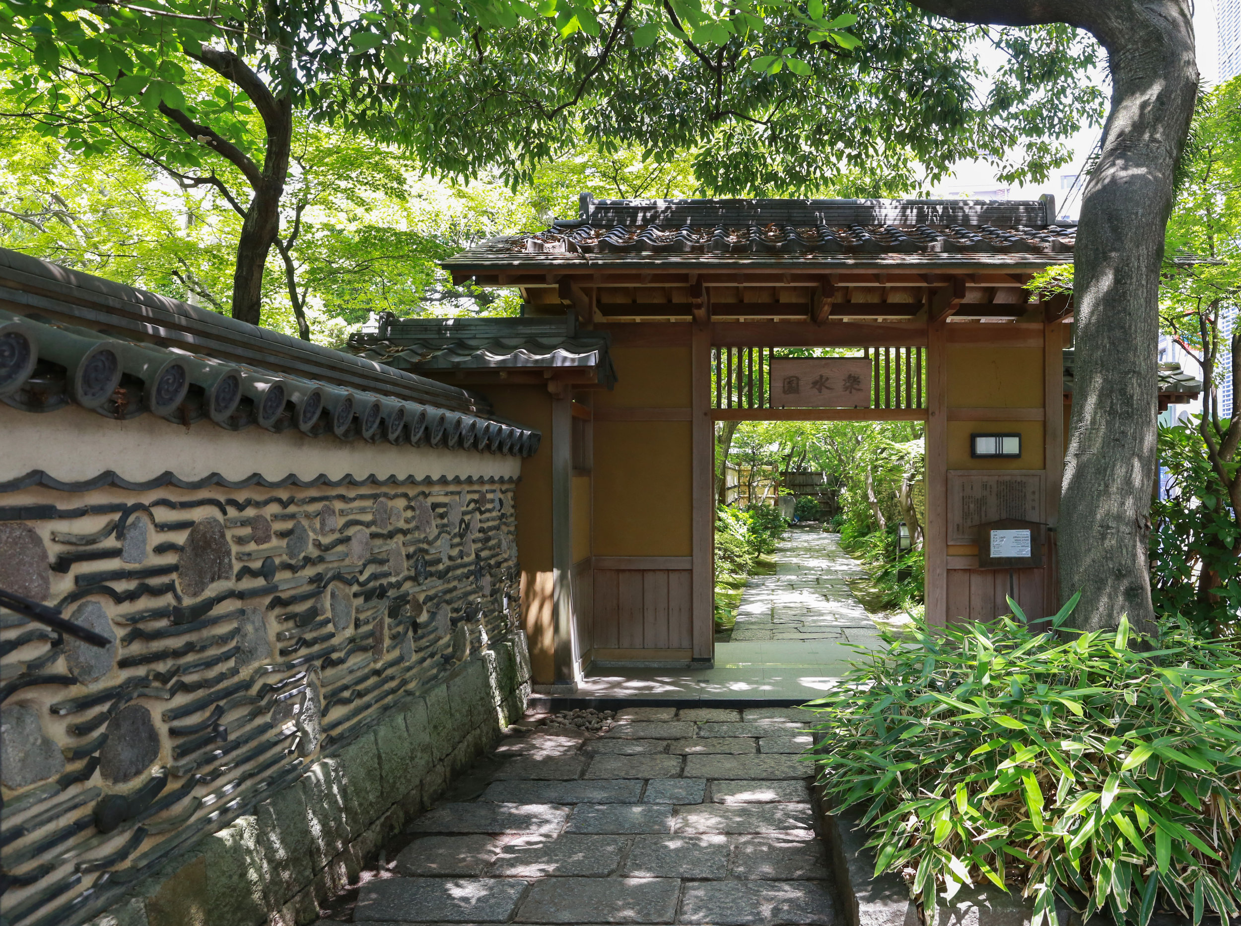  The entry gate of Rakusui-en, a garden and teahouse that was once the mansion of a Hakata merchant 100 years ago, in Fukuoka, Japan, June 22, 2018. 