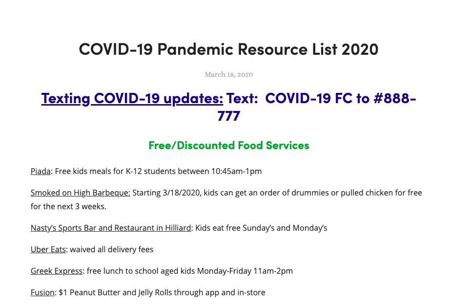 Franklin County COVID-19 Resource List 2020
