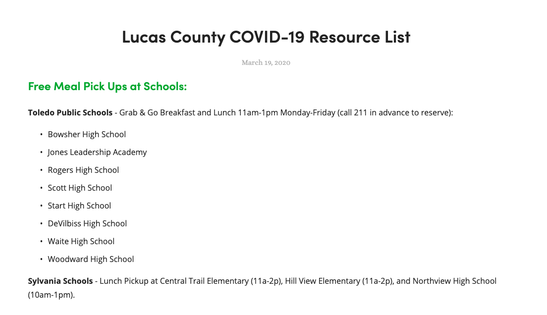 Lucas County COVID-19 Resource List