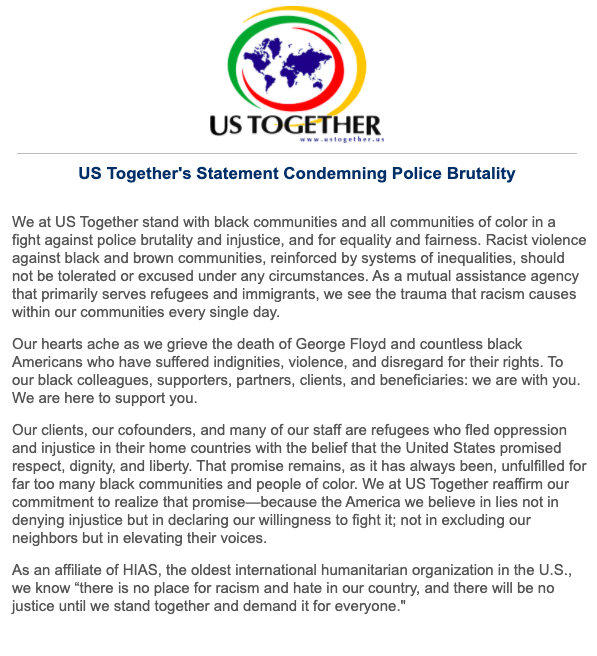 US Together Statement Condemning Police Brutality 