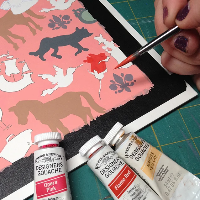 definitely fell in love with the colour red gouache i mixed for the roses in the background!! i mixed winsor & newton opera pink, flame red, and the essential naples yellow.