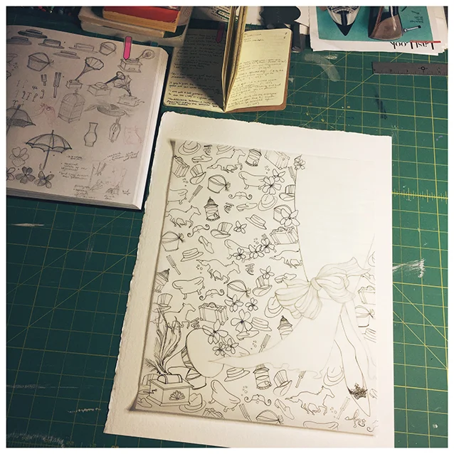 here’s the pattern drawing created from story icon sketches in my sketchbook!