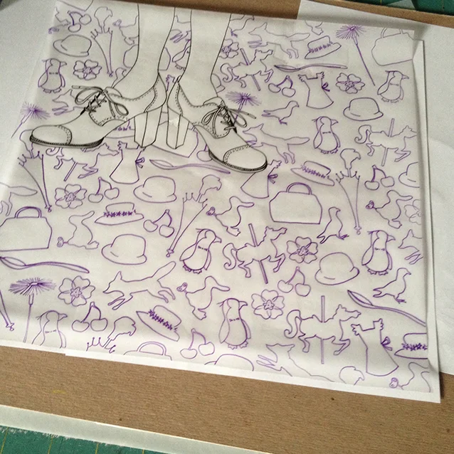the pattern on tracing paper ready to be re-traced onto illustration board for painting.