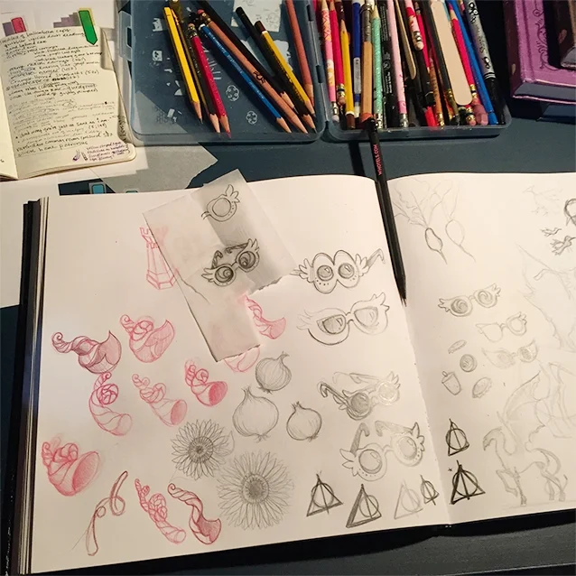 i reread the entire HP series with the intention of painting ron’s feet first, but i couldn’t help but take copious notes on one gal who just hears the drums for herself and dances anyway. so my sketching icon ideas for luna began…