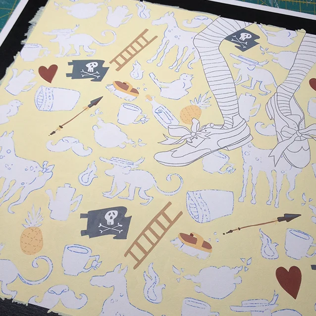 beginning to fill in each icon shape it’s own colours. i typically only do one colour per shape– as a pure silhouette. i mixed it up with pippi and all the shapes got LOTS of colours. it got a little crazy.
