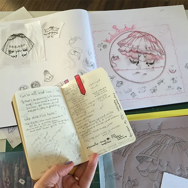 i take lots of little notes in my moleskin. and my countless alice books are riddled with sticky tabs for phrases or illustrations i want to reference.