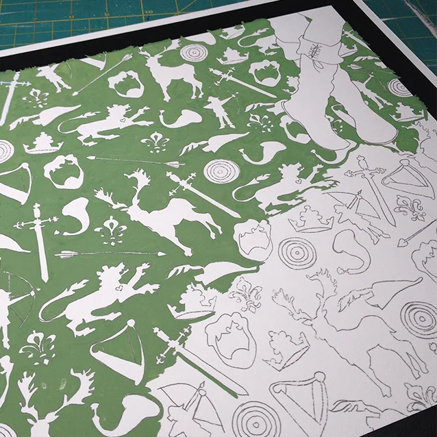 after i transferred the patterns, i filled in each background. robin’s background green is a bit more neutral than marian’s.