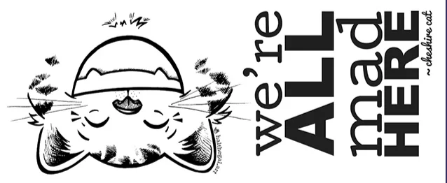 this is the final line art with text for the cheshire cat zipper pouch!! i love it so much!! ;D