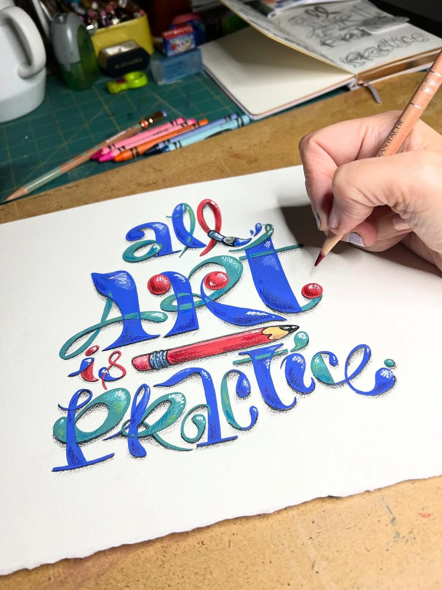 ✨🖌️ name a piece that doesn&rsquo;t look better with ink splatter on it. go ahead. i&rsquo;ll wait. 🖌️✨
🥰
felt sooooo fun to play in gouache again today.
+ some colored pencils &amp; graphite, too.
✏️
hoping you got up to some messy, colourful fun
