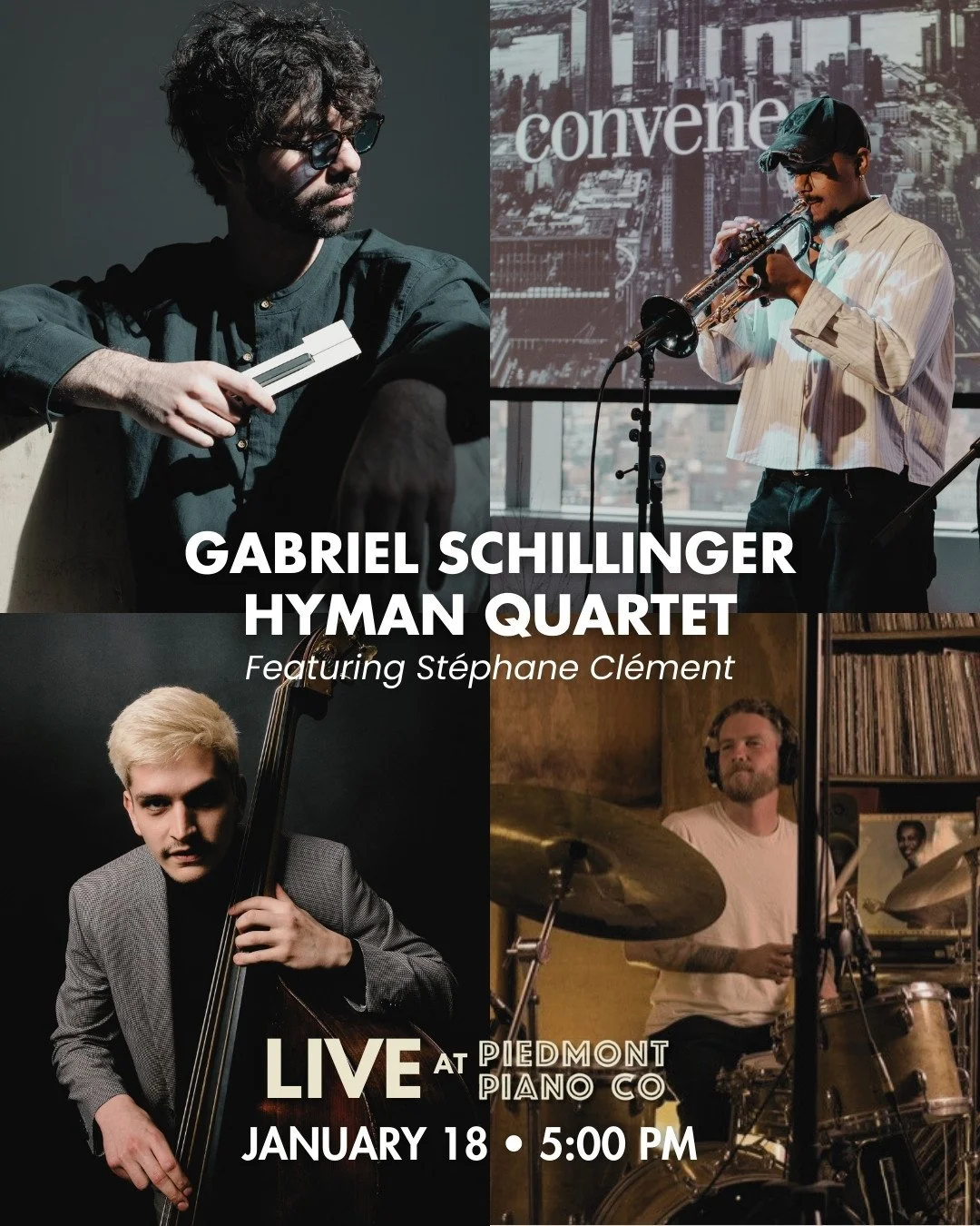 THIS SUNDAY 🎹 Gabriel Schillinger-Hyman Quartet ⁠
Live at Piedmont Piano | January 18, 2026⁠
⁠
Gabriel Schillinger-Hyman presents a collection of his own originals and arrangements of some of the most moving yet chronically underplayed masterpieces 