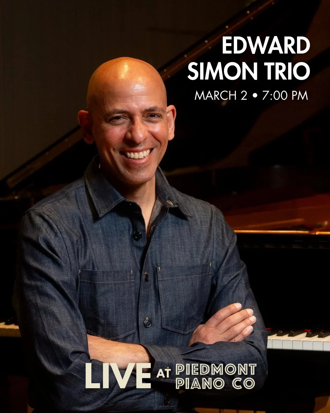 TONIGHT 🎶 Edward Simon Trio Live at Piedmont Piano⁠
Monday, March 2, 2026 | 7:00 PM⁠
⁠
Pianist Edward Simon brings a stellar trio to the stage featuring acclaimed bassist Reuben Rogers and drummer Adam Cruz. The group will perform music from Simon&r