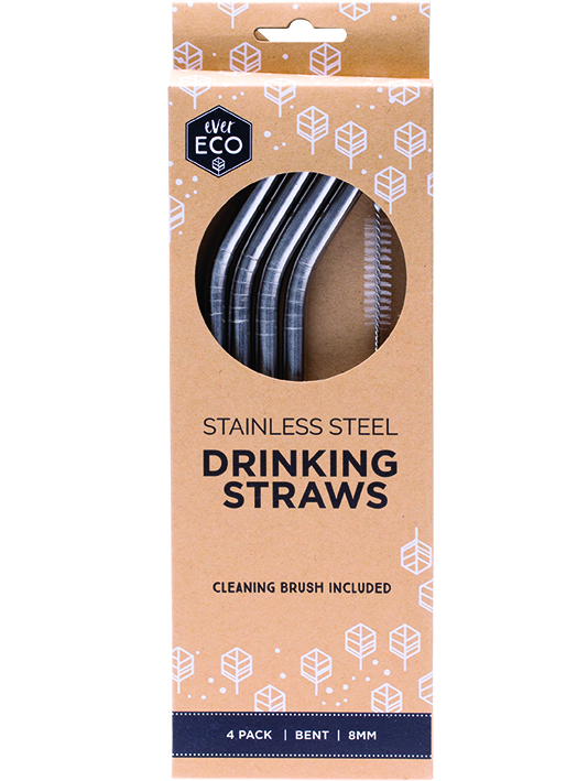 EVER ECO Stainless Steel Straws Bent -  4 Pack