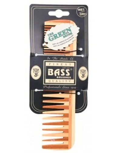 BASS BRUSHES Bamboo Wood Comb Large - Wide and Fine Tooth