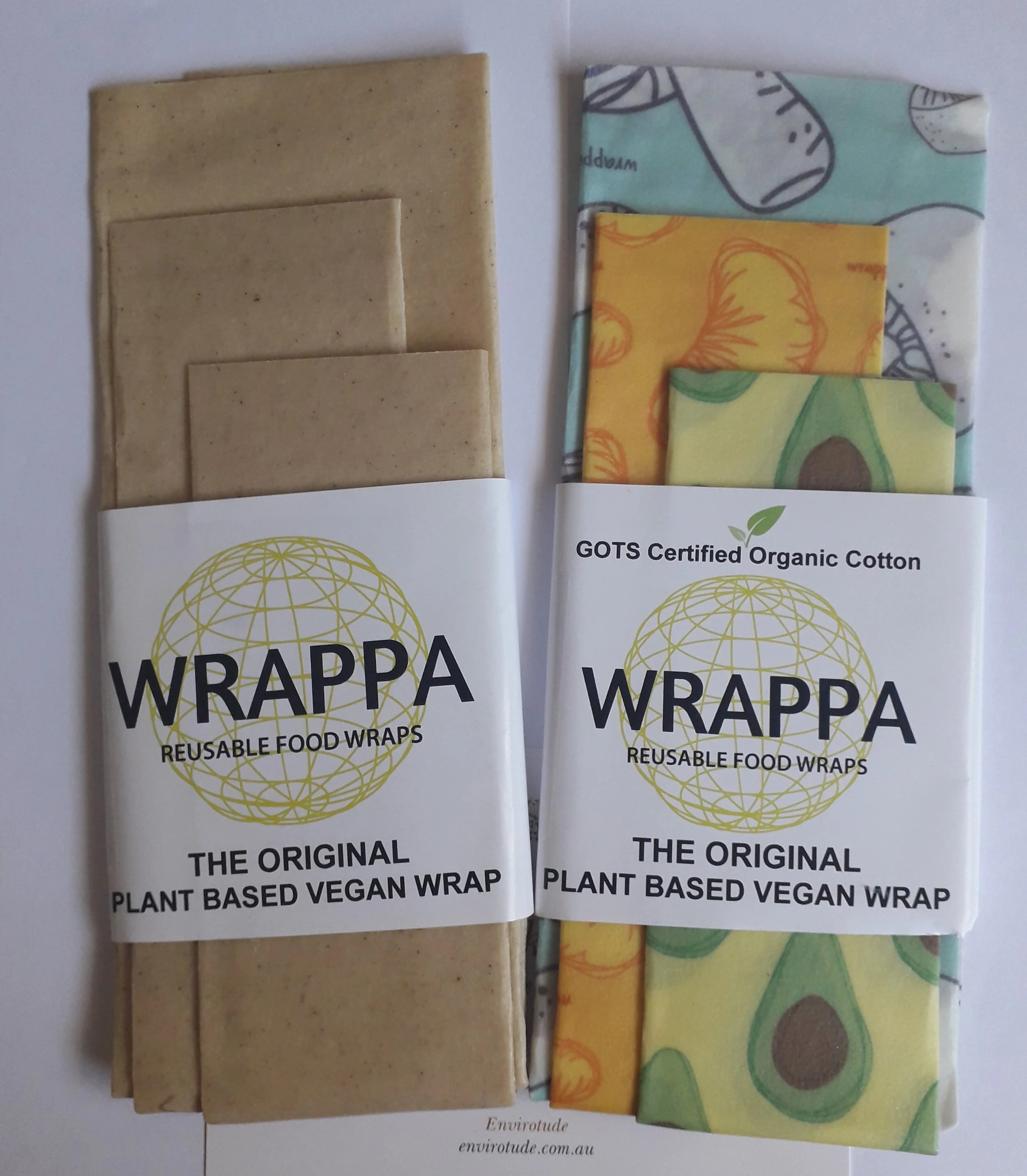 WRAPPA Reusable Food Wraps.  Two x 3 packs for the price of one. VEGAN friendly, organic cotton. 2 styles.