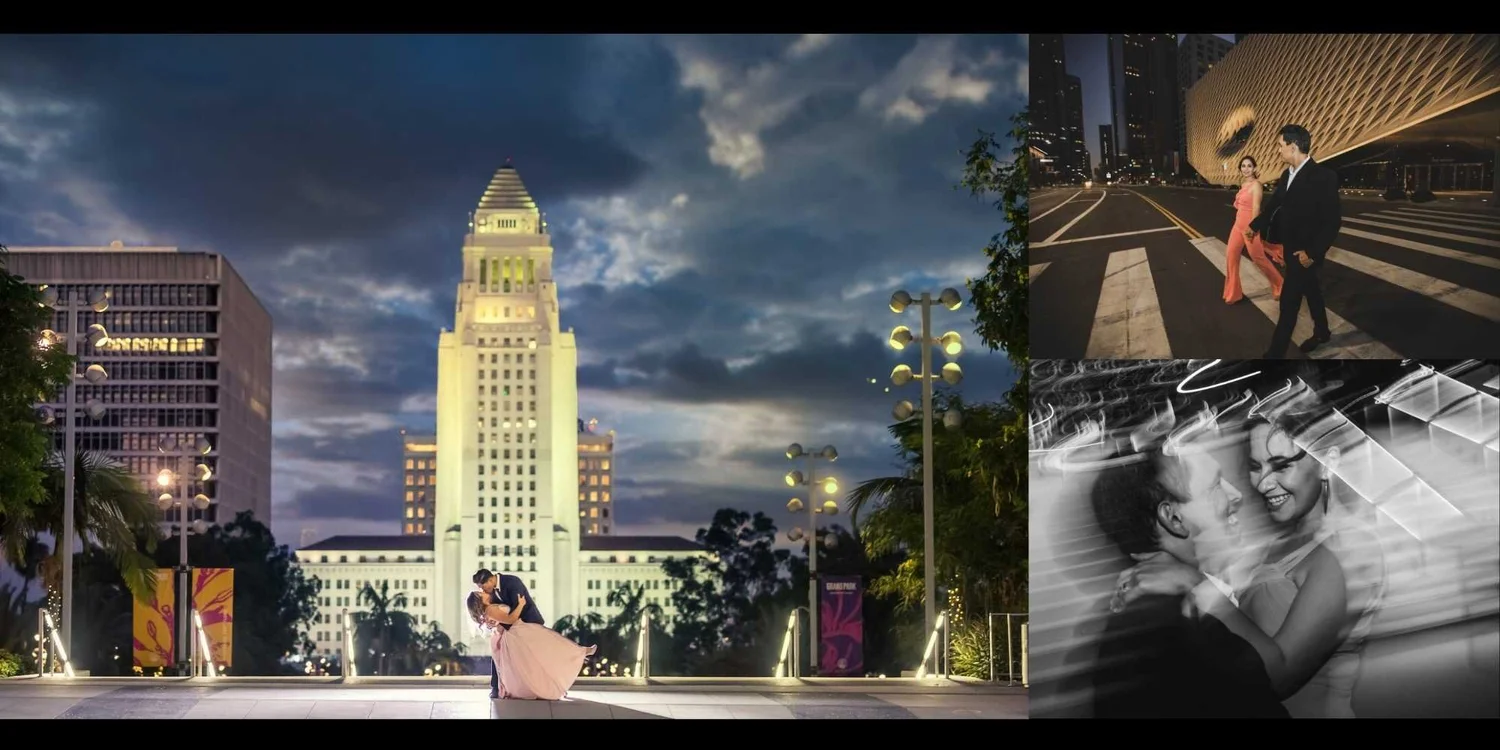 Downtown Los Angeles engagement session — urban couple portraits by Lulan Studio
