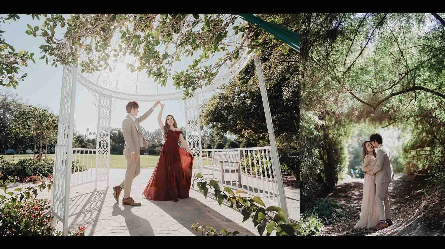 Engagement session at the gazebo in South Coast Botanic Garden, Palos Verdes