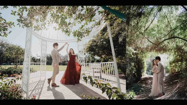 Engagement session at the gazebo in South Coast Botanic Garden, Rancho Palos Verdes