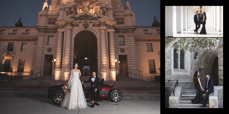 Engagement session in the arched courtyard of Pasadena City Hall