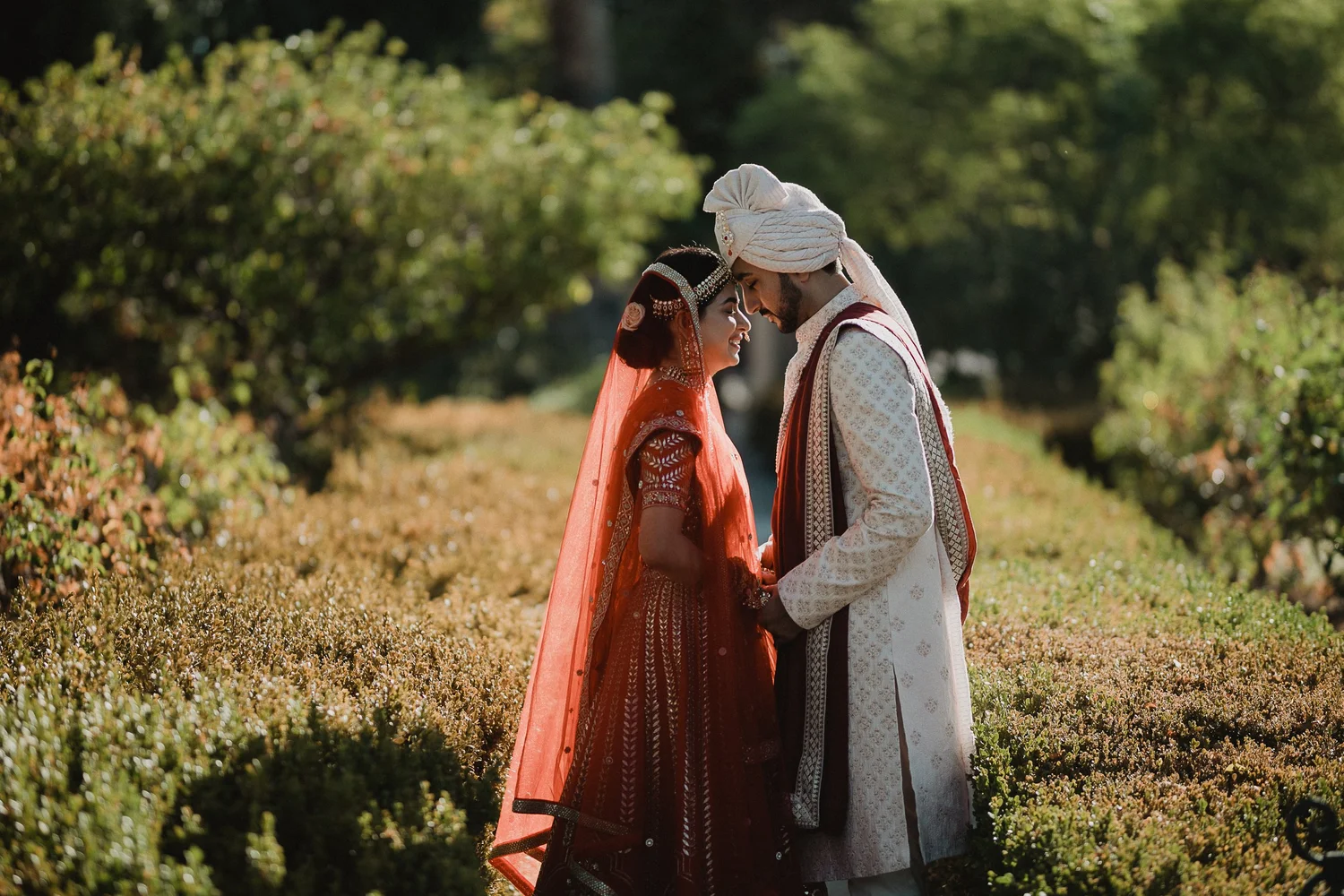 Indian wedding couple portrait after the baraat and milni in Los Angeles