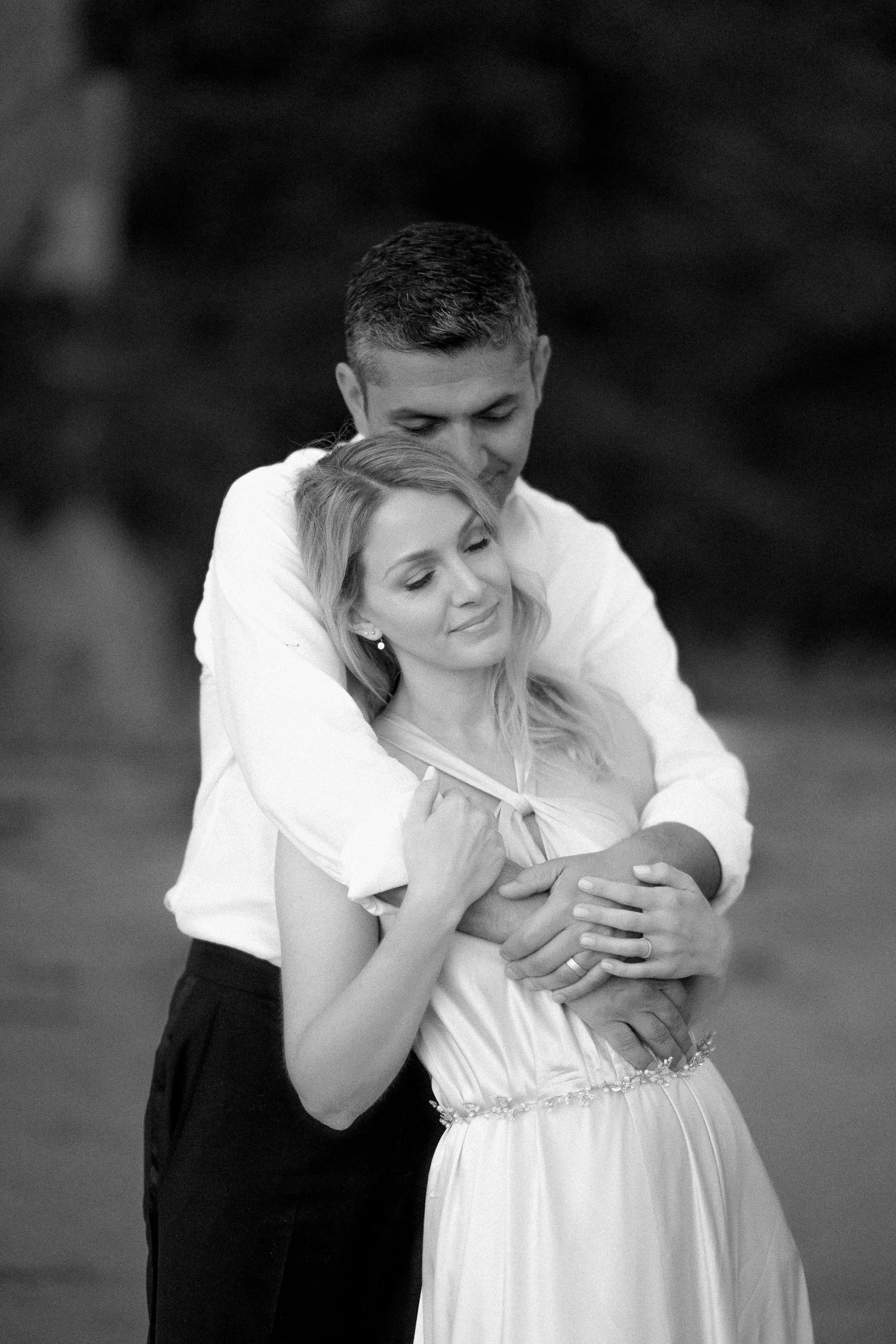 Sunset elopement portraits by the sea caves at El Matador Beach, Malibu