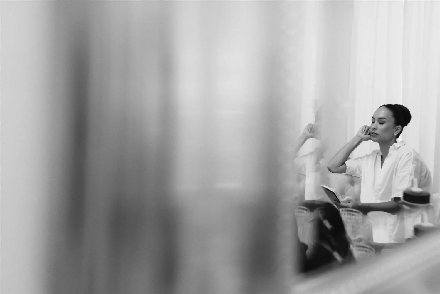 Black and white film wedding frame with true grain character