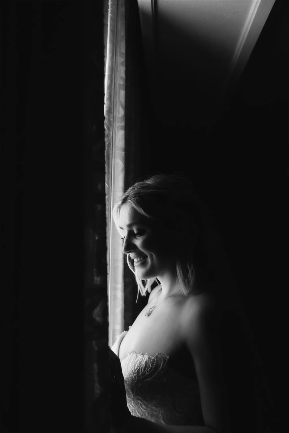 Monochrome film portrait with natural grain, Los Angeles wedding