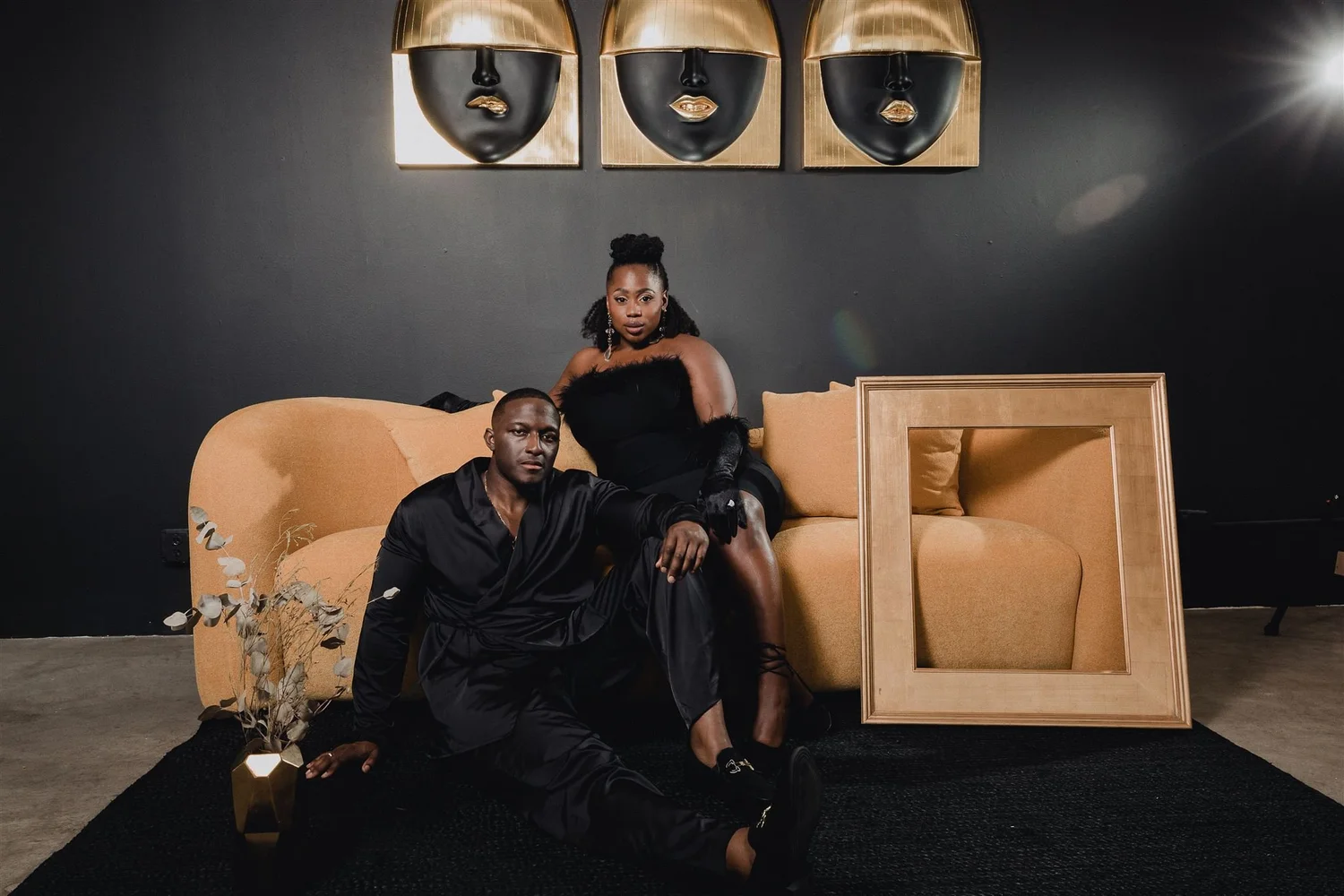 A couple photographed in a studio setting by Lulan Studio in Los Angeles