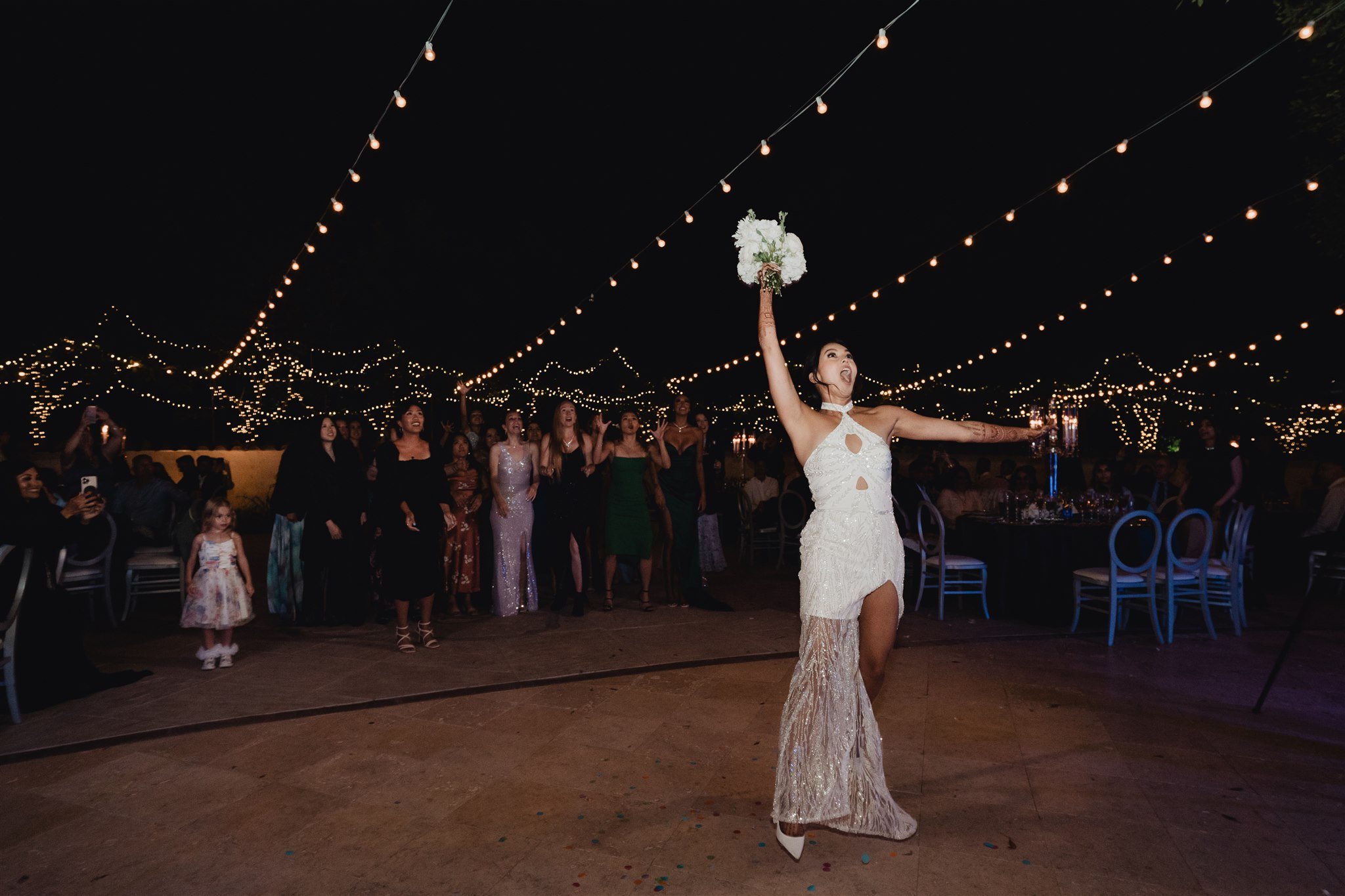 Bride Bouquet Toss Wedding Reception Fun