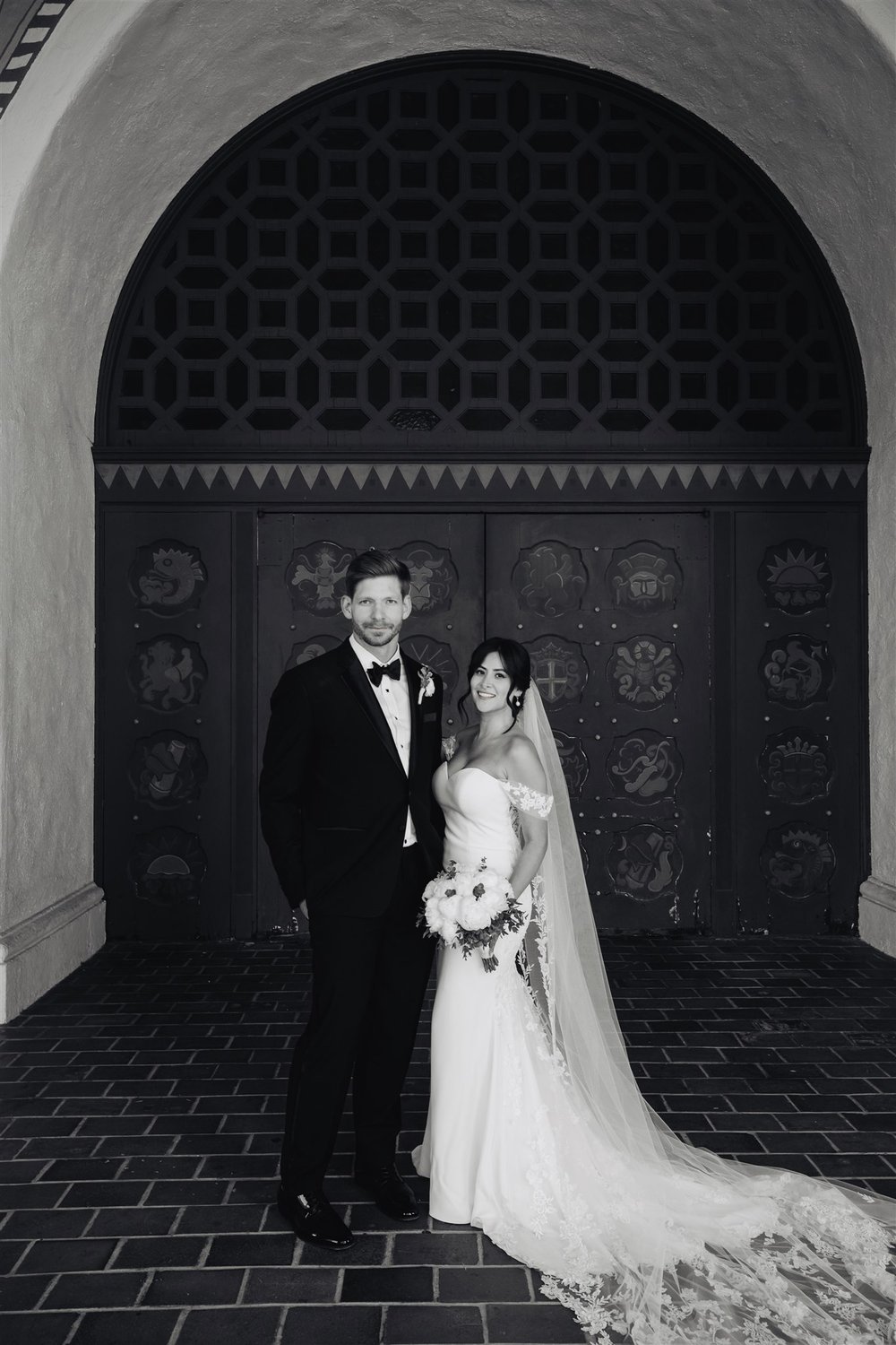 Bride &amp; Groom Wedding Portrait by Lulan Studio at Grapevine Arbor Black and White photo