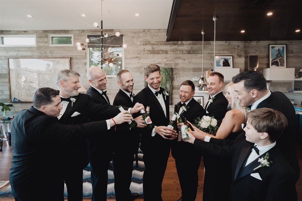 Groom and Groomsmen Drinking photo