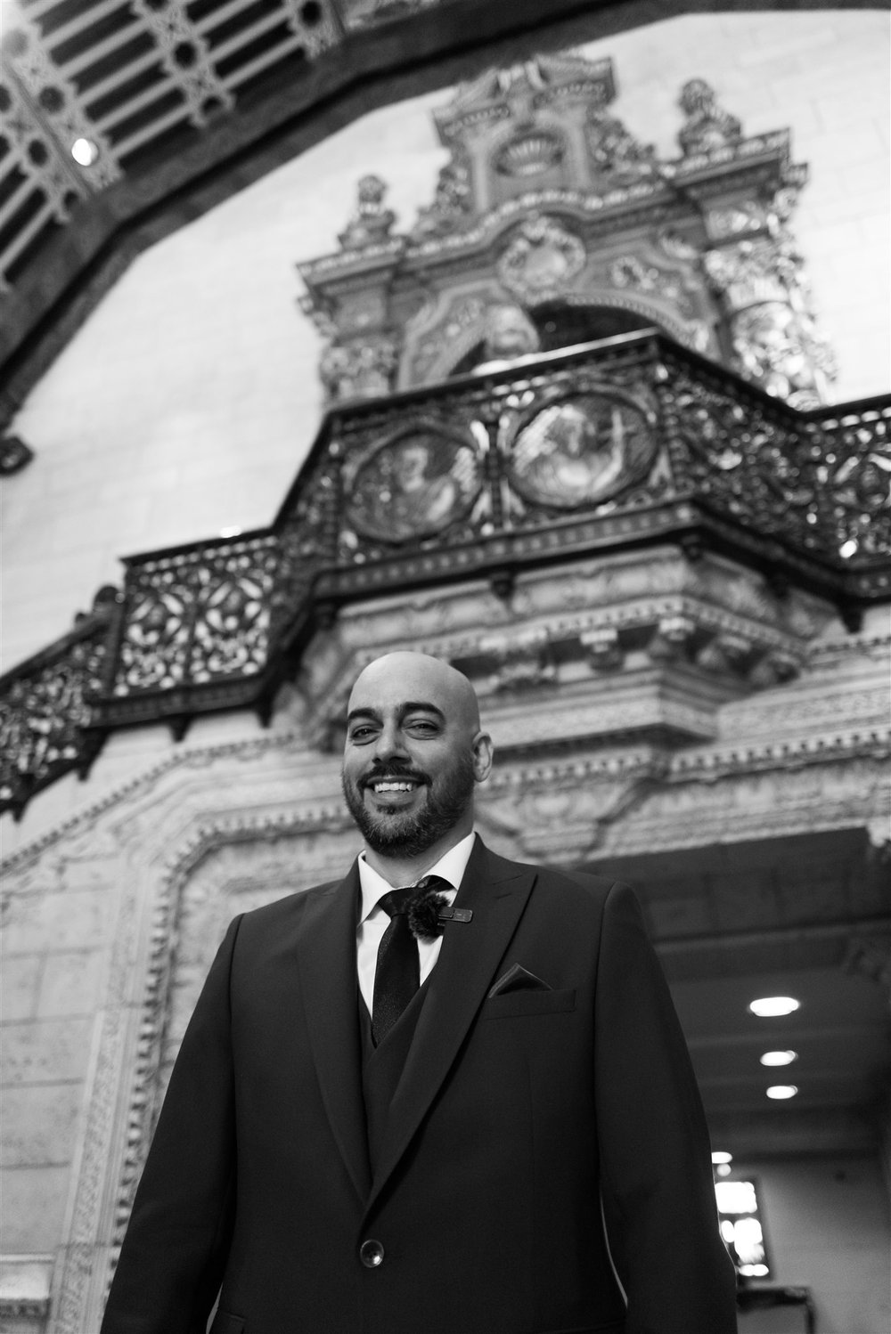 First Look with Bride and Groom at Oviatt Penthouse, wedding photo taken by Lulan Studio