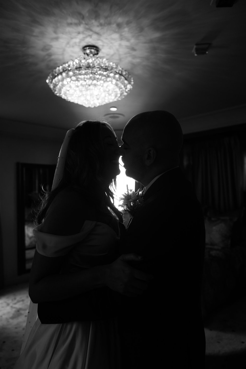 Bride and Groom Wedding Portrait at the Oviatt Penthouse, taken by Lulan Studio