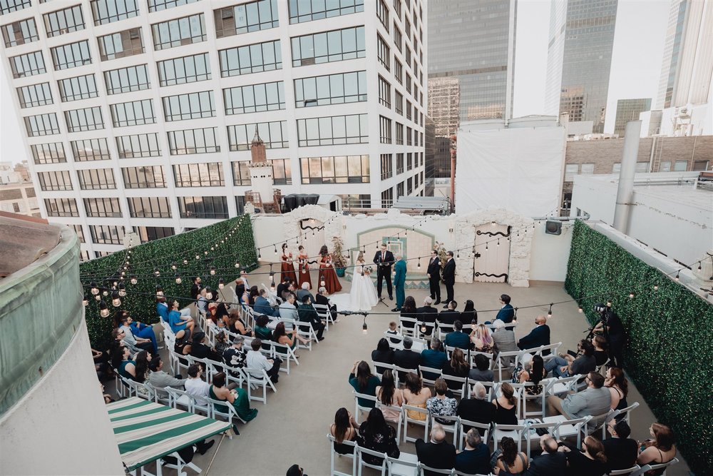 Wedding Ceremony at Oviatt Penthouse taken by Lulan Studio